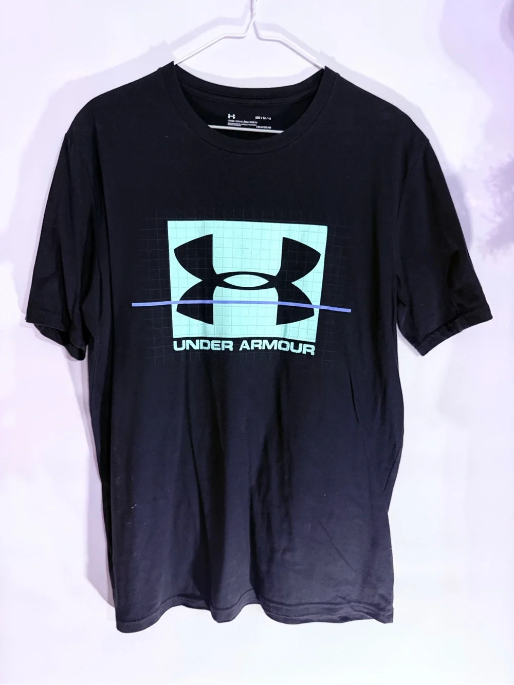 Under Armour Black Tee with Mint Grid Logo and Blue Accent